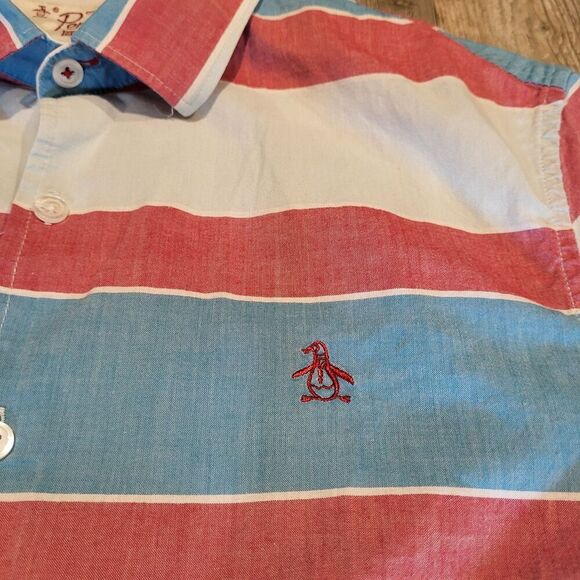 Penguin Heritage Slim Fit Short Sleeved Button Up Shirt Mens Size Medium - Picture 2 of 7